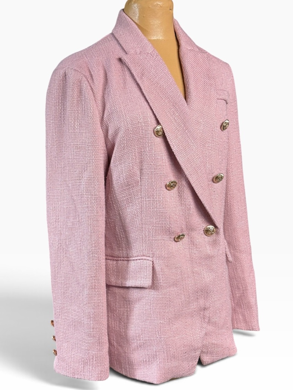 Tweed Light Pink Tailored Double Breasted Blazer